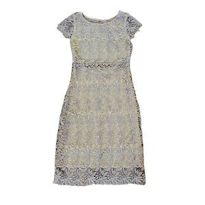 Rubber Ducky Production Nude Lace Tatting Open Back Floral Dress Cocktail